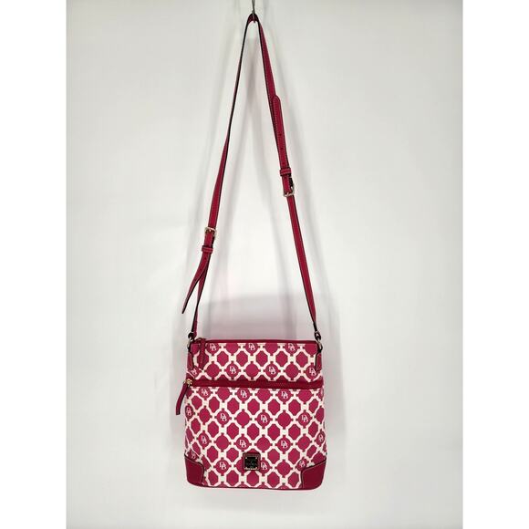 Dooney & Bourke Pink & White Geo Print Canvas Crossbody - Picture 2 of 16